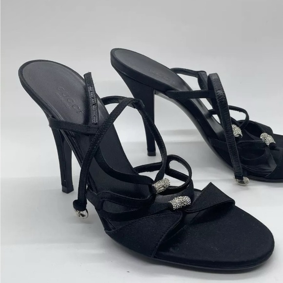Authentic GUCCI Black leather Swarowski Embellished Heels - Picture 3 of 5